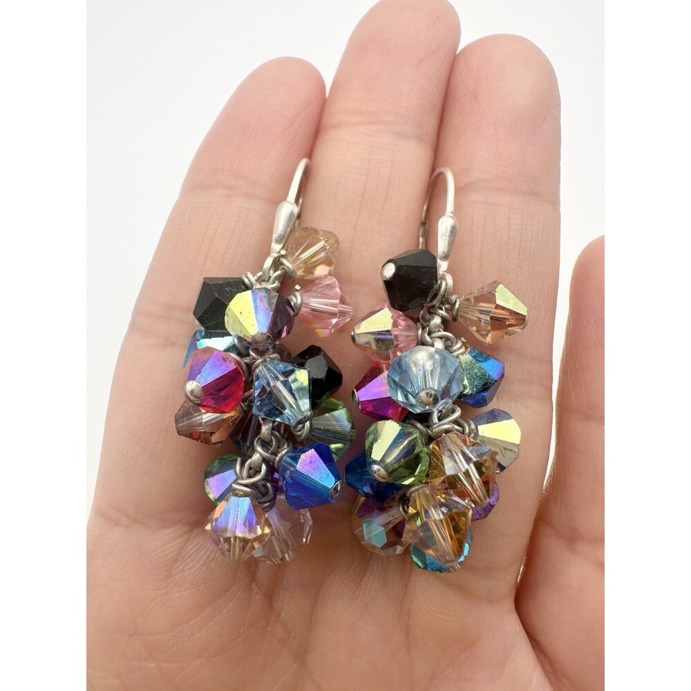 925 Sterling Silver Rainbow Crystal Lever back Earrings